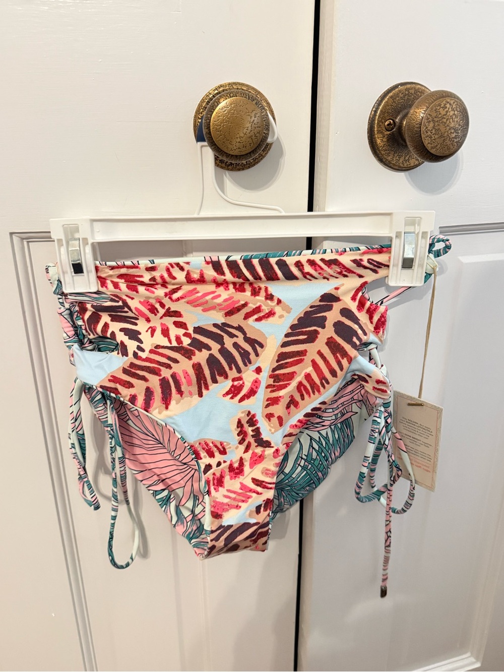 Reversible Maaji High-Waist Bikini Bottom-Mint, Pink, Teal and Coral Palm Print - Picture 4 of 5